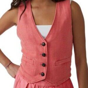 Free People "Charley" Linen Blend Vest Size Large NWT